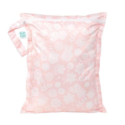 Bumkins Waterproof Wet Bag for Baby, Travel, Swim Suit, Cloth Diapers, Pump Parts, Pool, Gym Clothes, Toiletry, Strap to Stroller, Daycare, Zipper Reusable Bag, Wetdry Packing Pouch, Lace Pink - C2 Lace