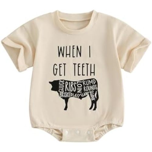 WZTYYDS Newborn Baby Boy Girl Bubble Romper Short Sleeve Oversized Letters Graphic Bodysuit One Piece Neutral Summer Clothes