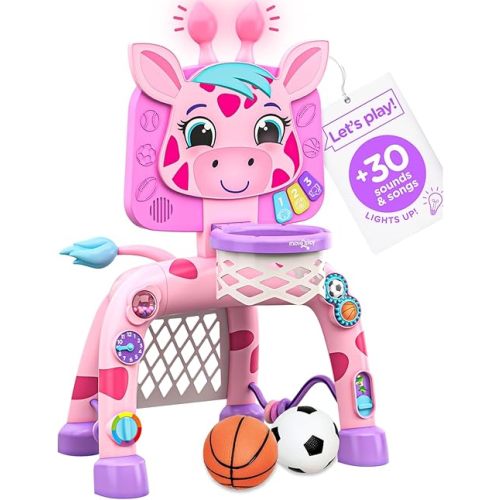 Move2Play, Giraffe Basketball Hoop & Soccer Goal Activity Center | 30+ Sounds & Lights | 1, 2, 3+ Year Old Gift & Birthday Present | 6, 12, 18, 24+ Month Toy For Baby, Toddler, Boys, & Girls