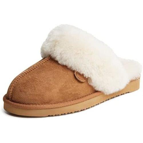 Dearfoams Women's Fireside Sydney Shearling Fur Indoor/Outdoor Scuff Slipper with Wide Widths