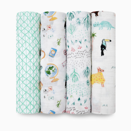 Cotton Muslin Swaddle 4-Pack - Around The World