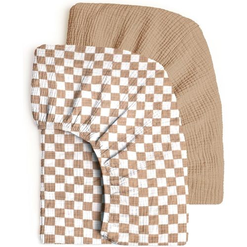 lulumoon Fitted Crib Sheets 2-Pack: Soft Muslin Cotton for Standard Crib - Vintage Plaid Pattern for Baby Boys Girls Nursery Bedding & Gift