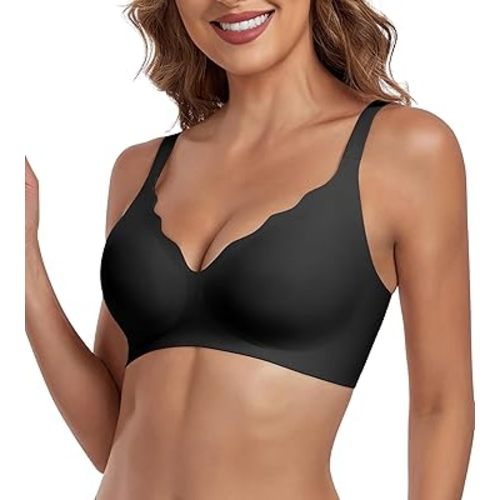 Womens Wireless Comfortable Bra Seamless Bras No Underwire Push Up Deep V Scalloped Bralettes with Support