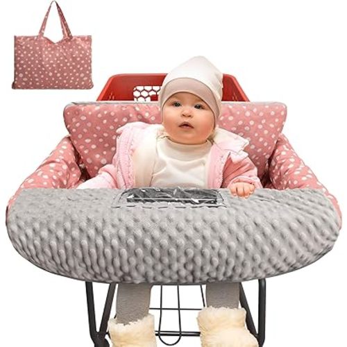 Pozico Minky Dot Shopping Cart Cover for Baby - Soft and Cozy High Chair Cover, Portable and Machine Washable-Pink Polka Dot Print
