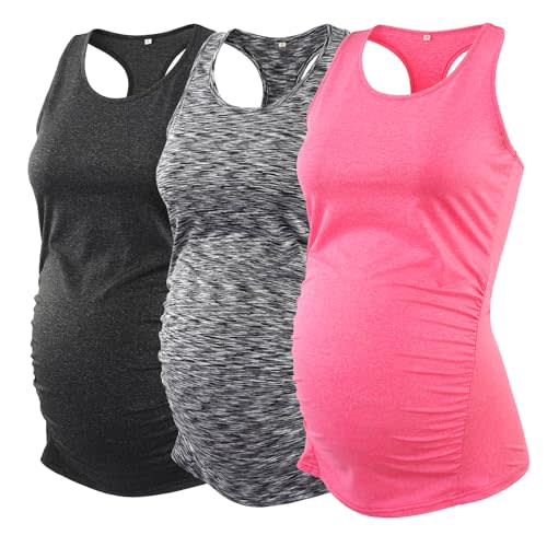 Glampunch 3PCS Maternity Yoga Tops Sleeveless Racerback Workout Athletic Maternity Tank Tops Pregnancy T-Shirt