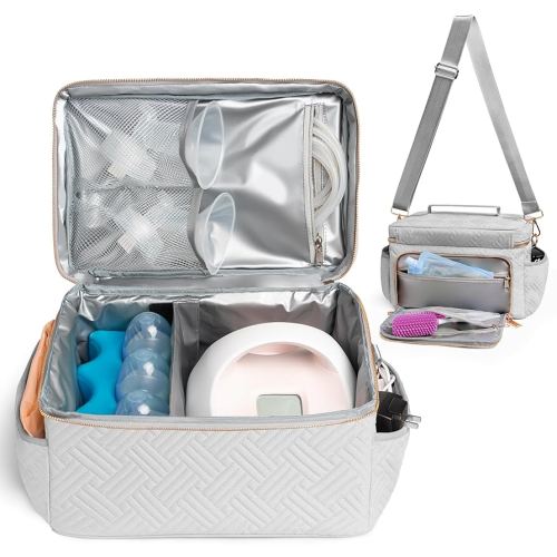Breast Pump Bag Compatible with Spectra S1 S2 Gold, Breast Pump Carrying Case, EliteMom Breast Pump Tote Bag with cooler & Strap for Pumping Essentials
