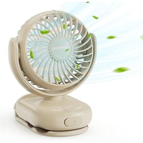 Momcozy Portable Fan with Clip | 4-Speed Mini-Fan for Carrier | Personal Fans Ultra Lighter 0.26lb | Gaps ≤4.5mm | Handheld Cooling | Rechargeable Rotate for Diaper Backpack/Stroller/Carrier/Chair