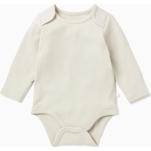 Ribbed Long Sleeve Bodysuit, Ecru - MORI | Maisonette