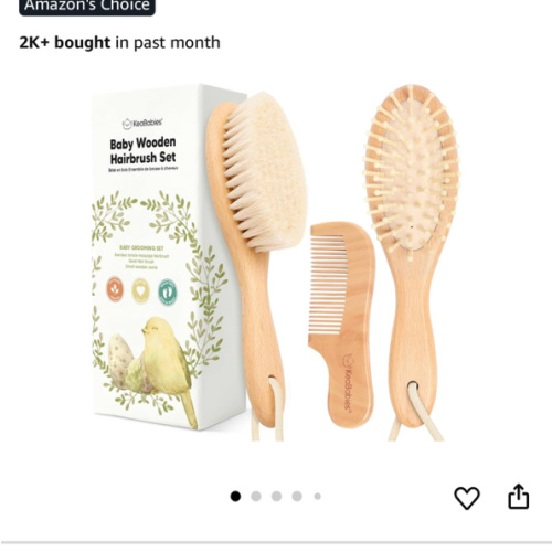 Baby Hair Brush and Comb Set for Newborn - Wooden Baby Hair Brush Set with Soft Goat Bristle, Baby Brush Set for Newborns Baby Brush and Comb Set Girl, Boy, Toddler Cradle Cap Brush (Oval, Walnut)