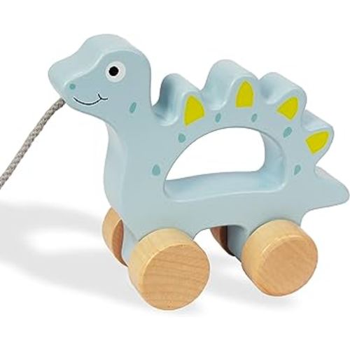 WoodenEdu Baby Toys Car,Wooden Pull Along Toddler Toy, Developmental Toy for 1 Year Old Girl Boy Birthday Gift (Dinosaur)