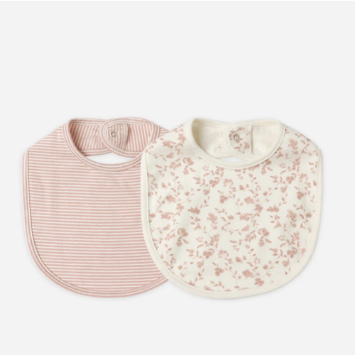 Jersey Snap Bib, 2 Pack || French Garden, Rose Micro Stripe – Quincy Mae