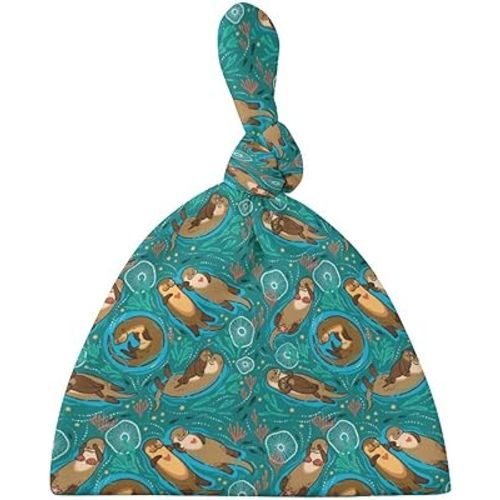 Cute Brown Otters Baby Newborn Hat Set Top Knot Beanie Soft Baby Hat