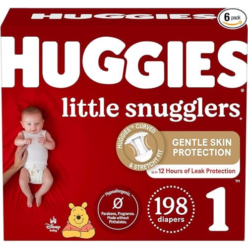 Huggies Size 1 Diapers, Little Snugglers Diapers, Size 1 (8-14 lbs), 198 Ct (6 packs of 33)
