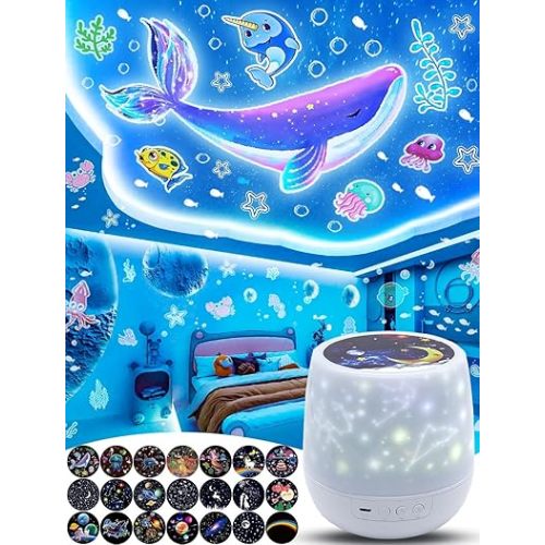 Night Light for Kids + 21 Sets of Films, Projector Night Light for Kids Bedroom, Ceiling, Star Galaxy Projector for 3-14 Years Old Baby Girls with 360° Rotation for Birthday, Christmas, Room Decor