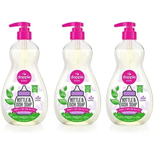 Dapple Baby, Bottle and Dish Soap Dish Liquid Plant Based Hypoallergenic 1 Pump Included, Packaging May Vary, Lavender, 16.9 Fl Oz (Pack of 3)