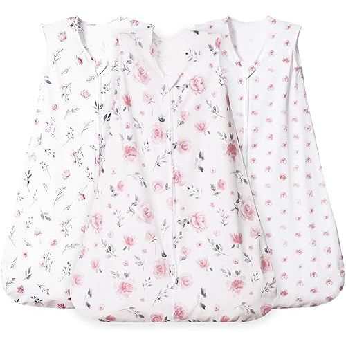 david's kids 3 Pack 100% Cotton Baby Sleep Sack 6-12 Months, Ultra Soft Baby Wearable Blankets with 2-Way Zipper, Comfy Sleeping Bags for Infant Newborn Boys Girls Neutral, Medium Size, Floral