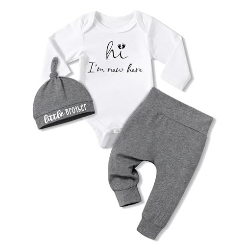 Fommy Newborn Baby Boy Clothes New to The Crew Letter Print Romper+ Pants+Hat 3PCS Outfit