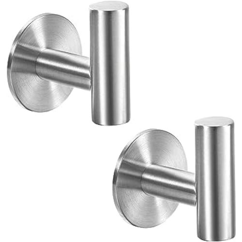Vuzvuv Adhesive Hooks Brushed Nickel SUS304 Stainless Steel Towel Hooks Heavy Duty Waterproof Wall Hooks Self Adhesive Coat Robe Towel Hooks for Bathrooms Kitchen Hotel Wall Mounted Hooks - 2 Pack