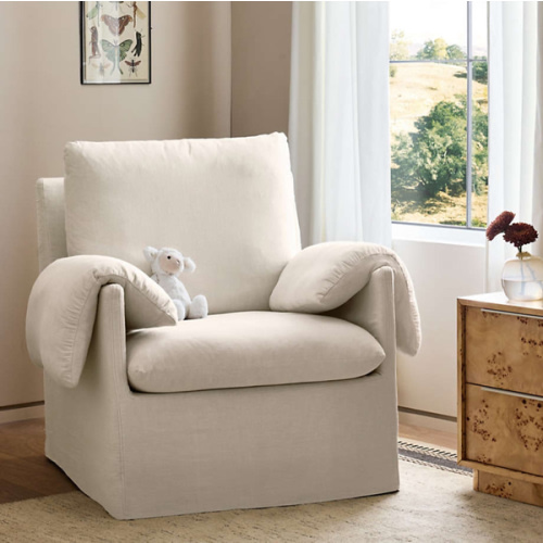 Piper Slipcovered Cream Nursery Glider Chair with Wood Base