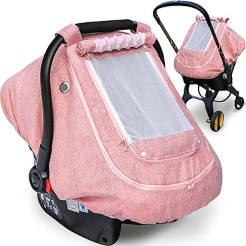 Waterproof Baby Car Seat Cover,YVMVDV Patented Pink Cold Weather Carseat Cover for Babies,Infant Car Seat Cover Canopy for Girls, Windproof Car Seat Canopy for Girls, Keeps Babies Warm and Cozy