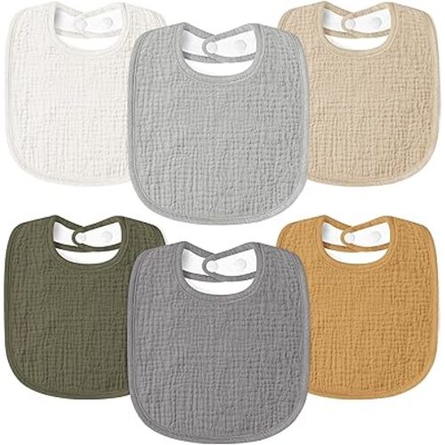Susurration Muslin Baby Drool Bibs 6Pack Soft Square Adjustable Baby Bandana Bibs for Unisex Girls & Boys