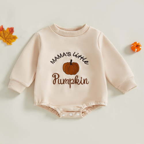 Infant Baby Boy Girl Halloween Outfit Jumpsuit Mama's Little Pumpkin Embroidered one-piece Sweatshirt Romper Newborn Fall Clothes