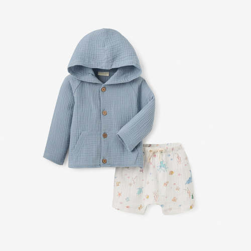 Ocean Adventure Organic Muslin Short & Hoodie Set BLUE / 3-6M