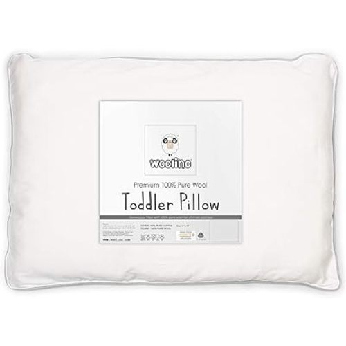 Woolino Toddler Pillow, Premium Breathable 100% Wool Fill & Cotton Cover Toddler Sleeping Pillow, Small Kids Travel Size, 14x19