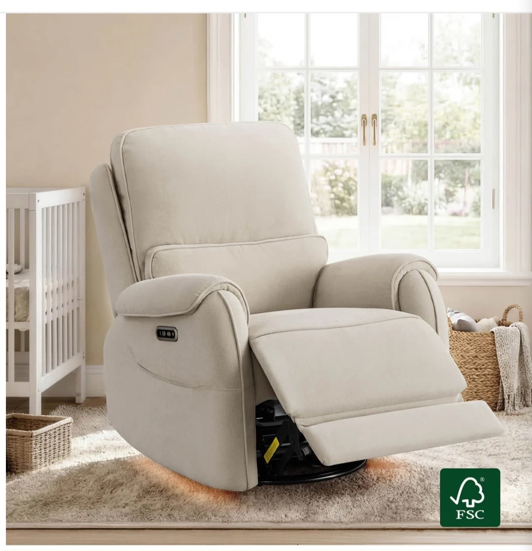 Alicia Power Swivel Nursery Glider Recliner with Nightlight