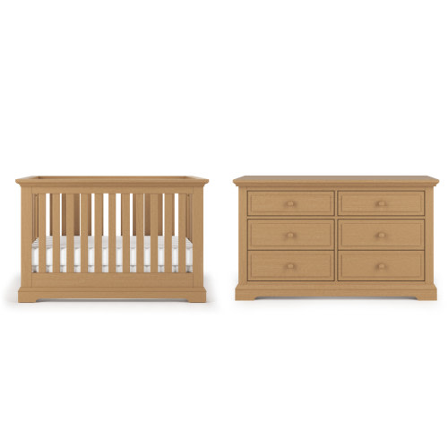 Jordyn Euro Crib and Dresser Nursery Set, 2-Piece, Includes 4-in-1 Convertible Crib and Double Dresser, Grows with Your Baby (Biscotti)