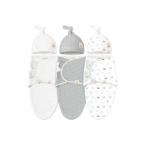 3-Pack Soothe Swaddle Wraps with Knot Hats, Medium