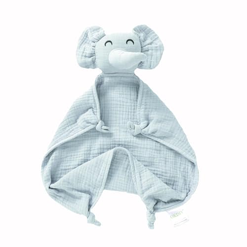 okdiy Organic Elephant Loveys for Babies,Muslin Baby Security Blankets for Babies,Soft Elephant Baby Snuggle Animals for Newborn,Newborn Baby Gift,Baby Gift for Boys and Girls (Blue)