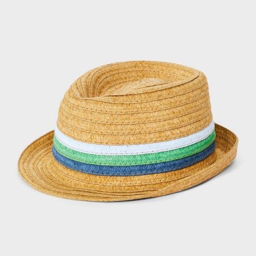 Baby Boys' Paper Straw Fedora - Cat & Jack™ Beige 12-24m: Lightweight Woven Hat, Multi-stripe Pattern, Upf 50+ Protection