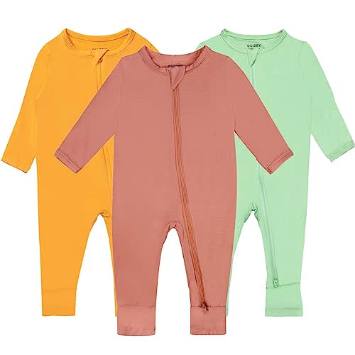 GUISBY Baby Pajamas with Mitten Cuffs - 3Pcs Girls Boys 2 Way Zipper Long Sleeve Rayon Sleepers