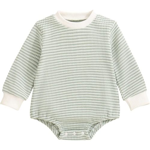 Baby Sweatshirt Romper Boy Girl Waffle Knit Long Sleeve Striped Romper Oversized Sweater Newborn Fall Winter Clothes