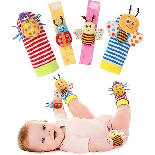 Bloobloomax Baby Wrist Rattle Socks and Foot Finder Set for 0-24 Month, Infant Girl Boy Toys Newborn Hand & Foot Toys for 0 to 24 Months, Baby Shower Gifts Set with Wrist Rattle Socks (Pink Gift Box)