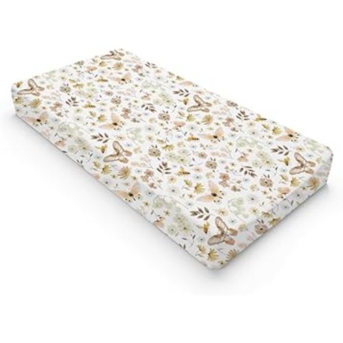 Vintage Butterflies Boho Wildflowers Baby Changing Pad Covers for Boy Girl 32''x16'' Watercolor Bees Butterflies Spring Floral Fitted Diaper Change Table Mats Soft Breathable Cradle & Bassinet Sheets