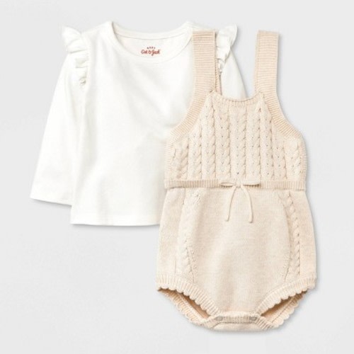 Baby Girls' Sweater Romper with Cable T-Shirt Set - Cat & Jack™, Color: Cream, Size: 0-3M