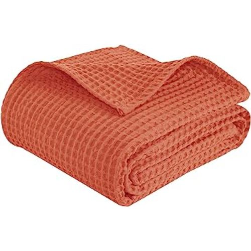 PHF 100% Cotton Baby Waffle Blankets -Lightweight Washed Soft Breathable Comfortable Swaddling Receiving Sleep Blankets - 30"x 40" Baby Toddler Blanket for Boys and Girls, Bright Orange