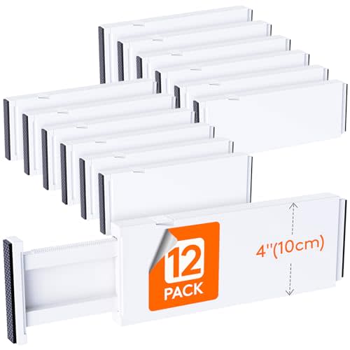 Lifewit 12 Pack Drawer Dividers Plastic 4" High, 11-17" Adjustable Drawer Organizers for Clothes, Expandable Dresser Separators in Bedroom/Bathroom/Kitchen/Office Organization and Storage