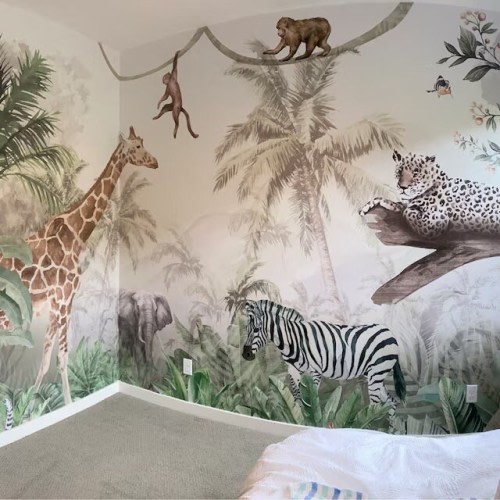 Safari Animals Wallpaper Peel And Stick Nursey Wall Decor Safari Animals Kids Wall Mural