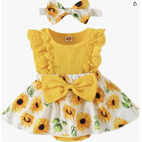 KAFIREN Baby Girl Clothes Newborn Romper Dress Infant Lace Ruffle Sleeveless Summer Outfits with Headband 0-12 Months