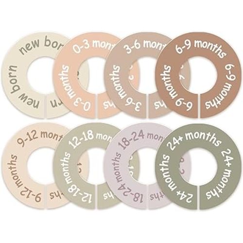 Baby Closet Dividers for Clothes – Earth Tone Round Baby Clothes Dividers for Closet Rod, Nursery Closet Organizer & Decor, Clear Labels for Easy Sorting, Fits Most Rods