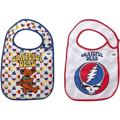 daphyls Grateful Dead Baby Bibs 2-Pack Extra Soft, Officially Licensed, Easy Side Closure, Large Size Fits Infant Toddler and Baby