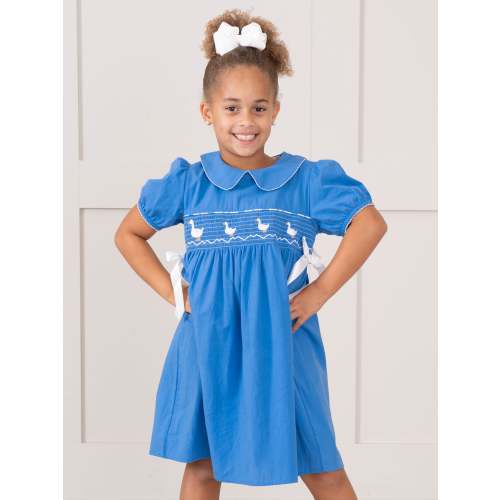 Blue Smocked Duckies Dress