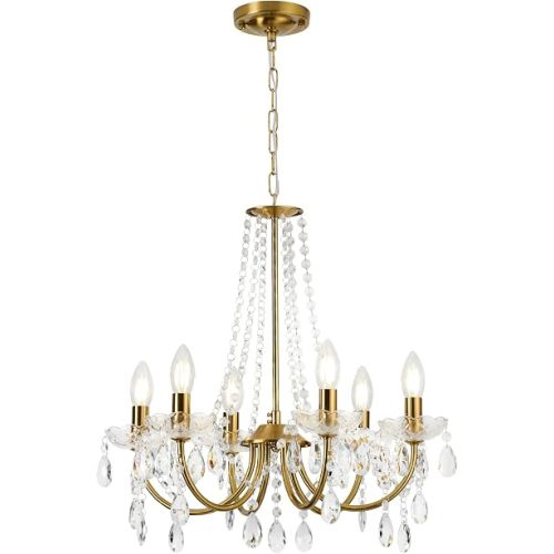 Crystal Chandelier,K9 Crystal Pendant Lighting for Living Room Golden 6 Ceiling Fixture for Wedding,Kitchen,Dining,Foyer,H 18.5" x W 21.3"