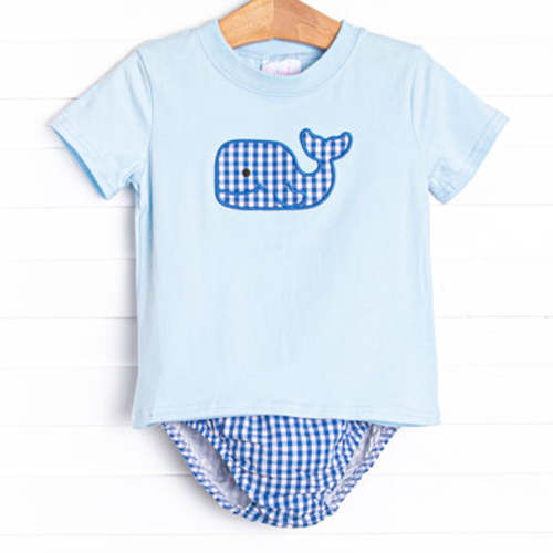 Whale Watching Applique Diaper Set, Blue – Stitchy Fish