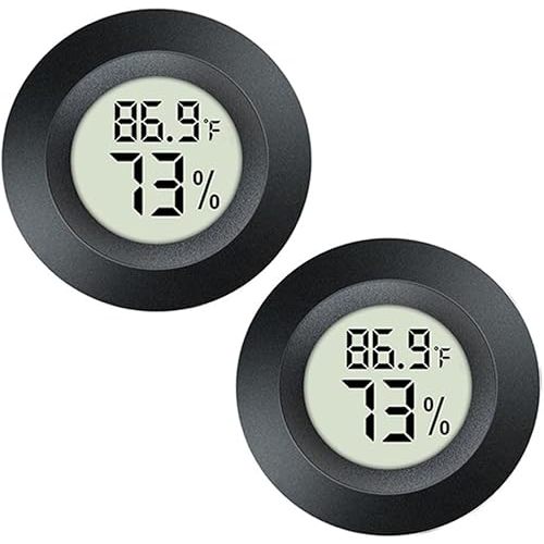 2 Pack Mini Digital Hygrometer Thermometer Gauge, Indoor Outdoor Temperature Humidity Meter for Greenhouse Humidors Incubators Reptile Terrarium Jars, Fahrenheit (℉) or Celsius(℃) (2)