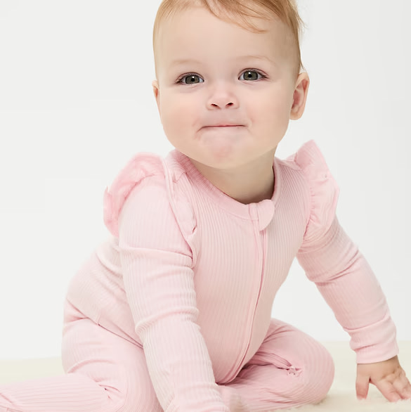 Ribbed 2-Way-Zip Sleep & Play Footed One-Piece for Baby | Pastel Pink