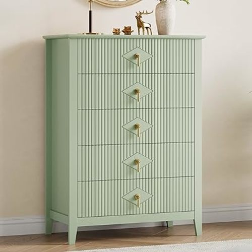 GarveeHome Fluted Dresser for Bedroom, Chest Organizer Unit with 5-Drawer